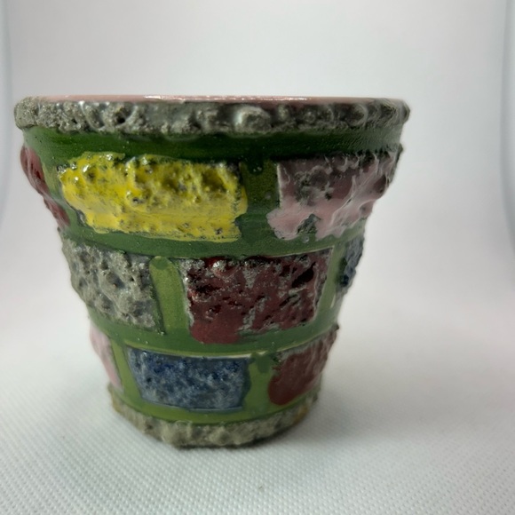 Vtg MCM Fratelli Fanciullacci pottery 4” planter design brick multi color Italy - Picture 5 of 7